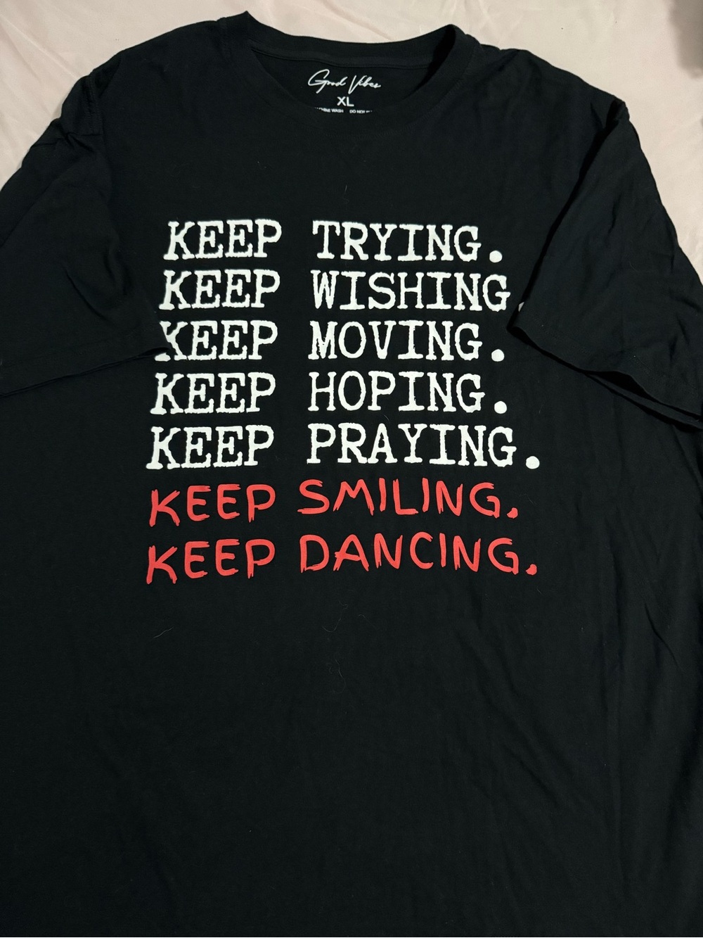 Kids Black Graphic Tee - Keep Trying Keep Smiling